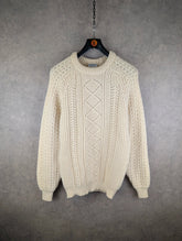 Aquarius Jumper Mens Large L Cream Knitted Vintage Aran Fisherman Cable Pullover